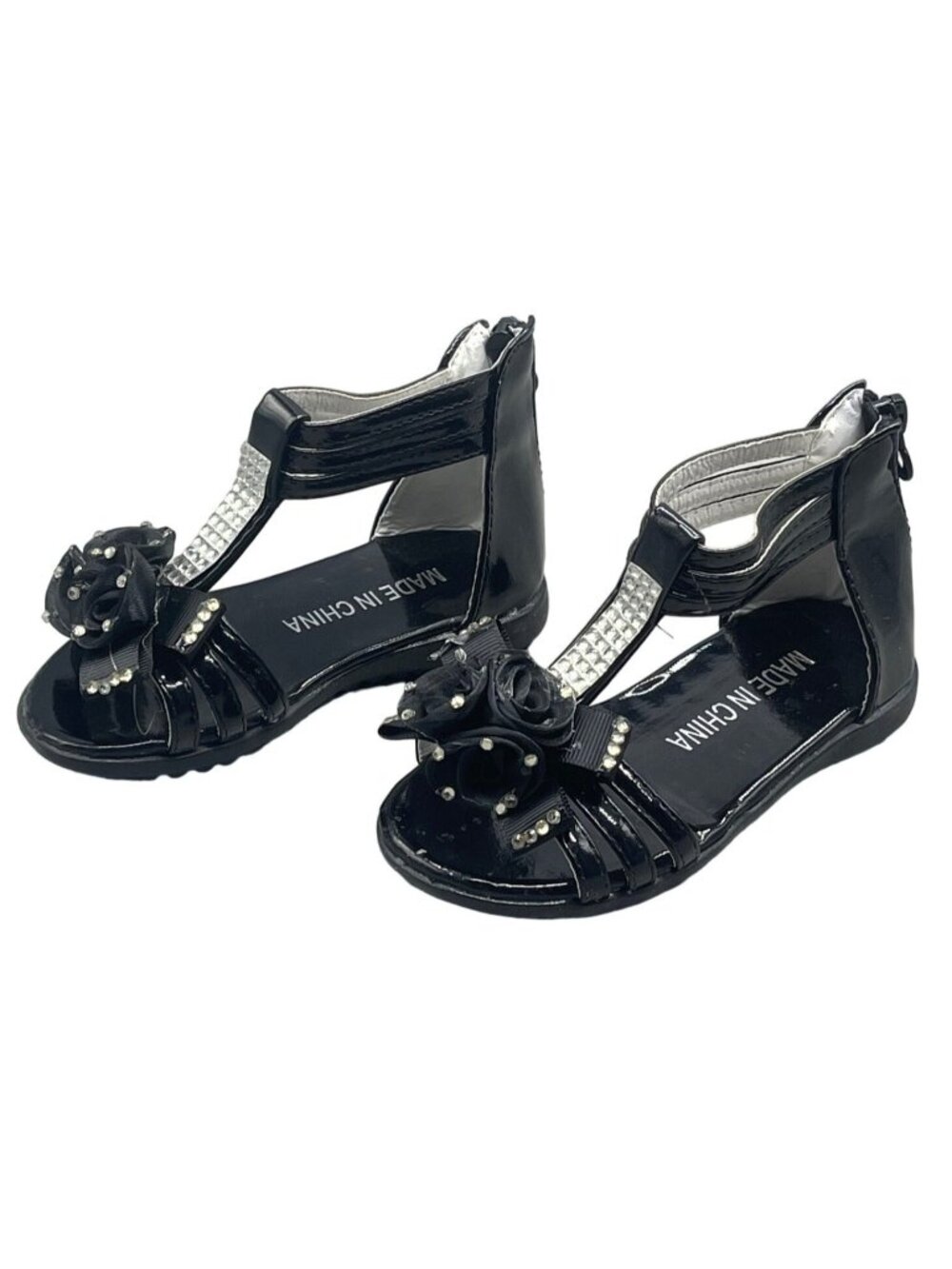 tongxie kids open toed sandals 618 black floral gladiator back size 5 READ NEW